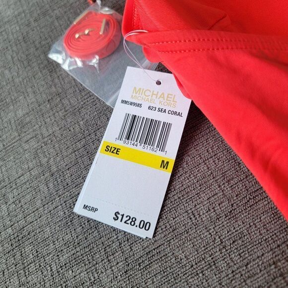 Michael Kors Logo Ring Bandini Swim Halter Top & Bottom 2 piece Set - Sea Coral - Picture 14 of 16